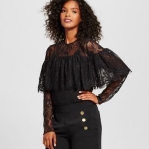 Black Lace Victorian Ruffle Blouse